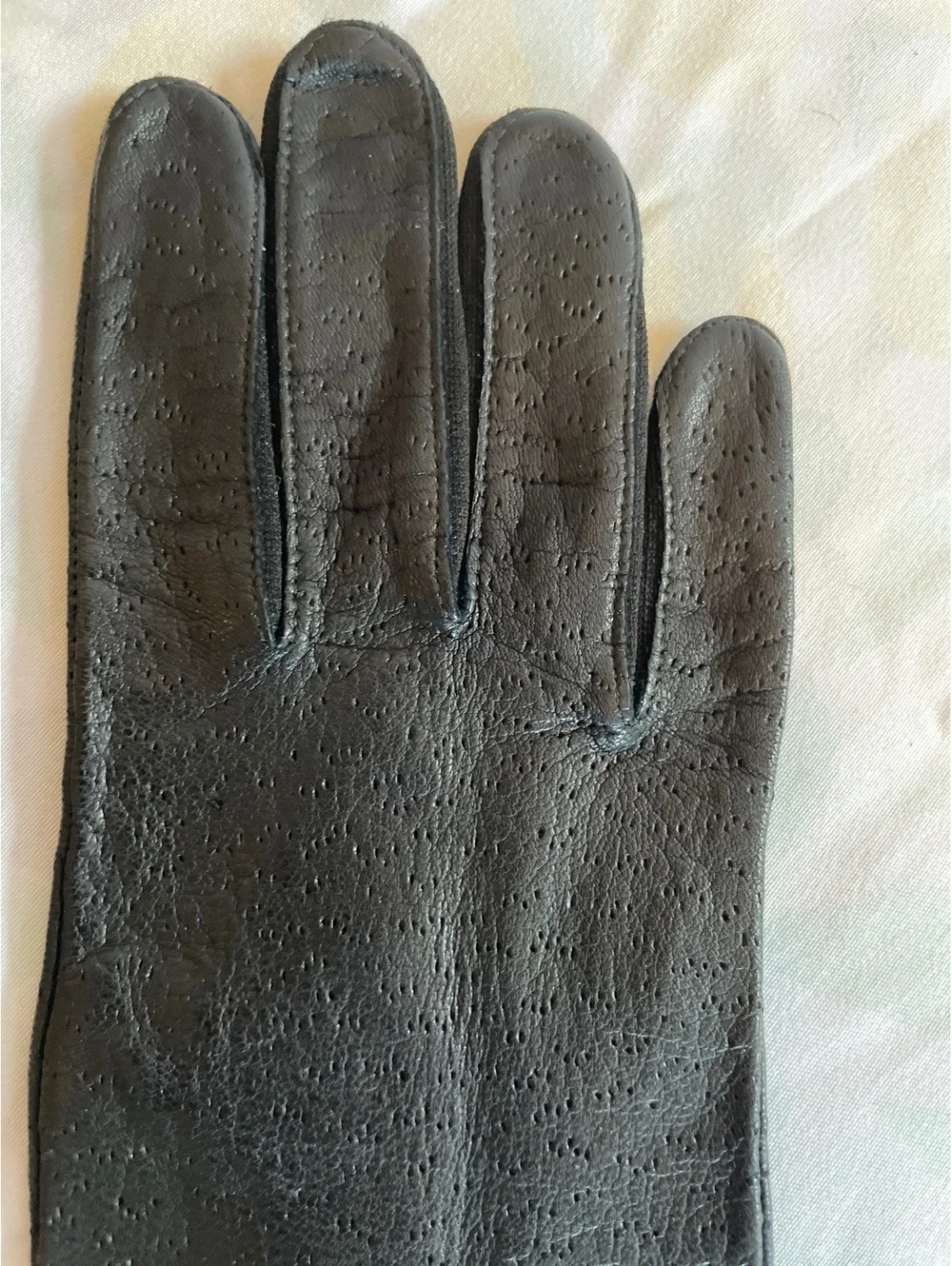 Vintage Fownes Deerskin Leather Perforated Dress Gloves Black Women's 6.5